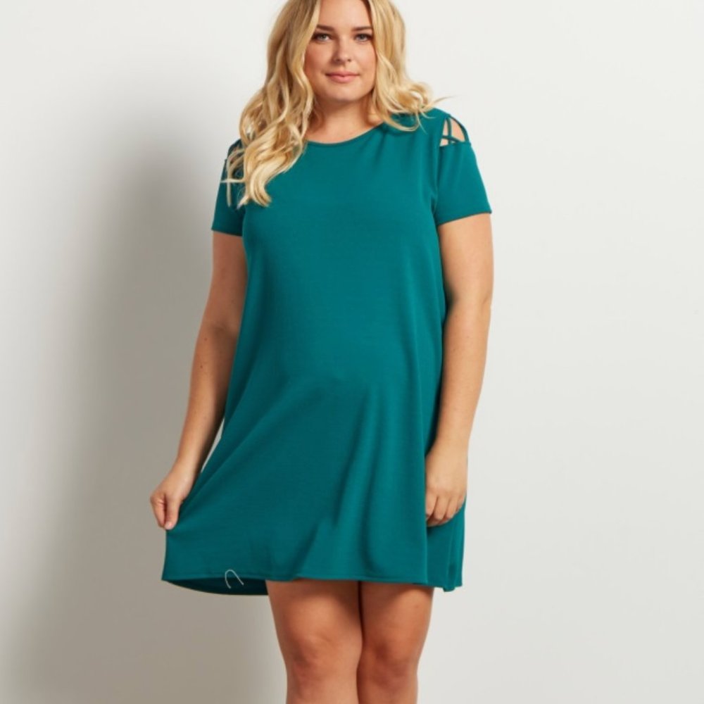 Pinkblush Green Solid Cutout Plus Dress Worn Once